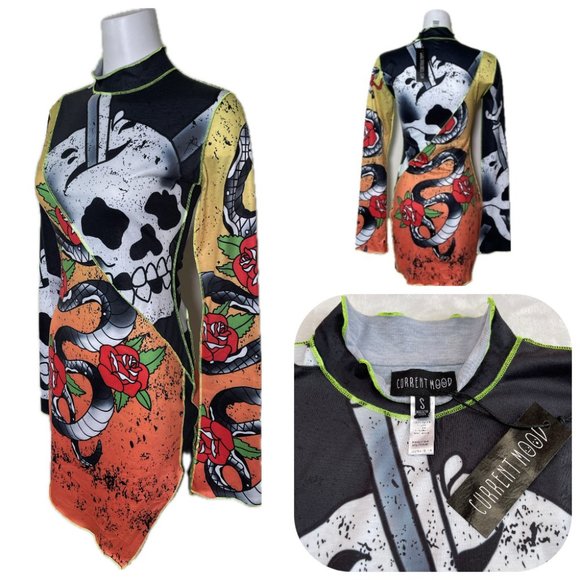 NWT Shein Current mood skull dress rave/burning Man/Festival - Picture 1 of 14
